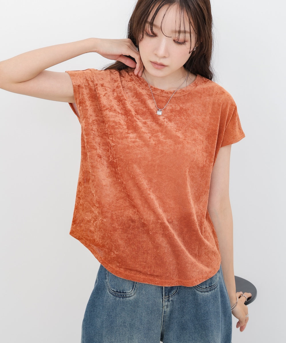 【新色追加】シアーベロアフレンチスリーブカットソー