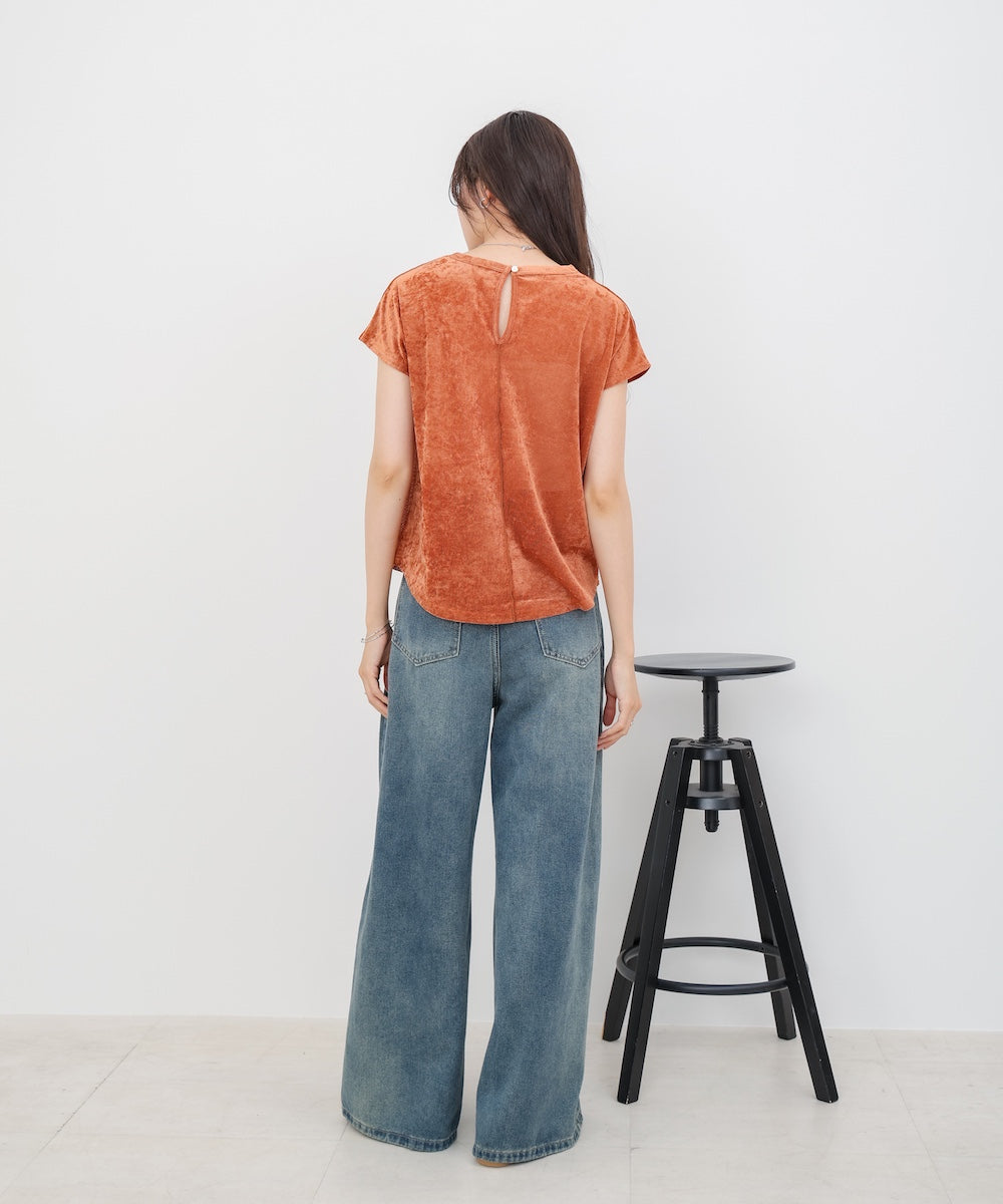 【新色追加】シアーベロアフレンチスリーブカットソー