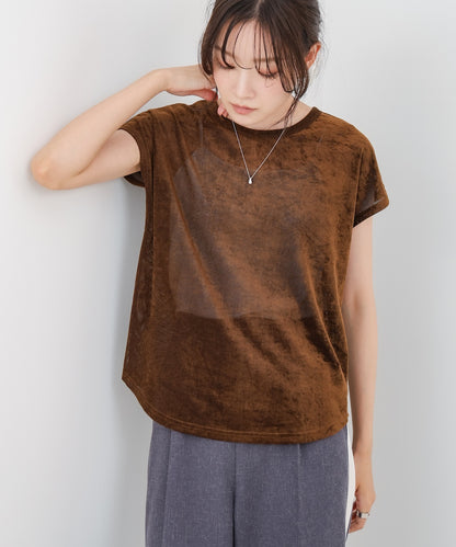 【新色追加】シアーベロアフレンチスリーブカットソー