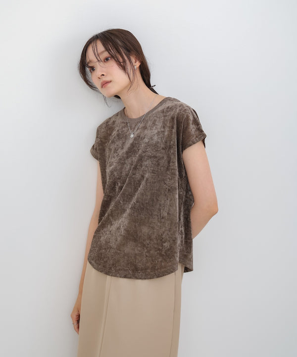 【新色追加】シアーベロアフレンチスリーブカットソー