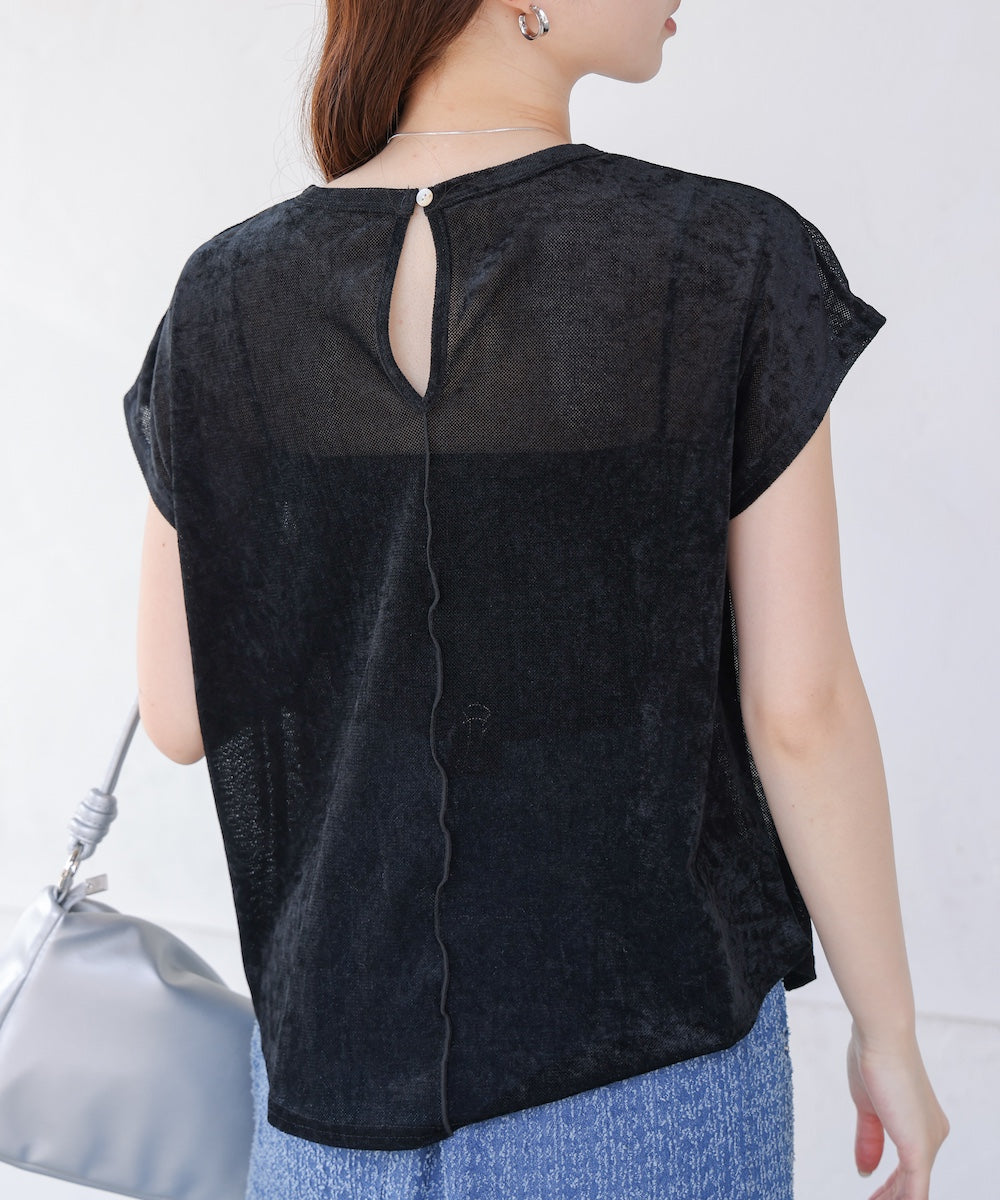 【新色追加】シアーベロアフレンチスリーブカットソー