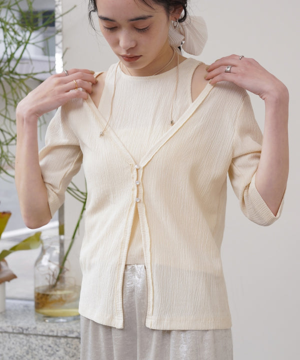 フェイクレイヤードカーディガントップス