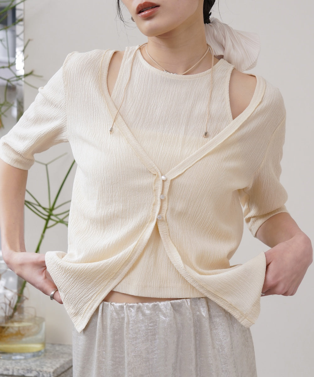 フェイクレイヤードカーディガントップス