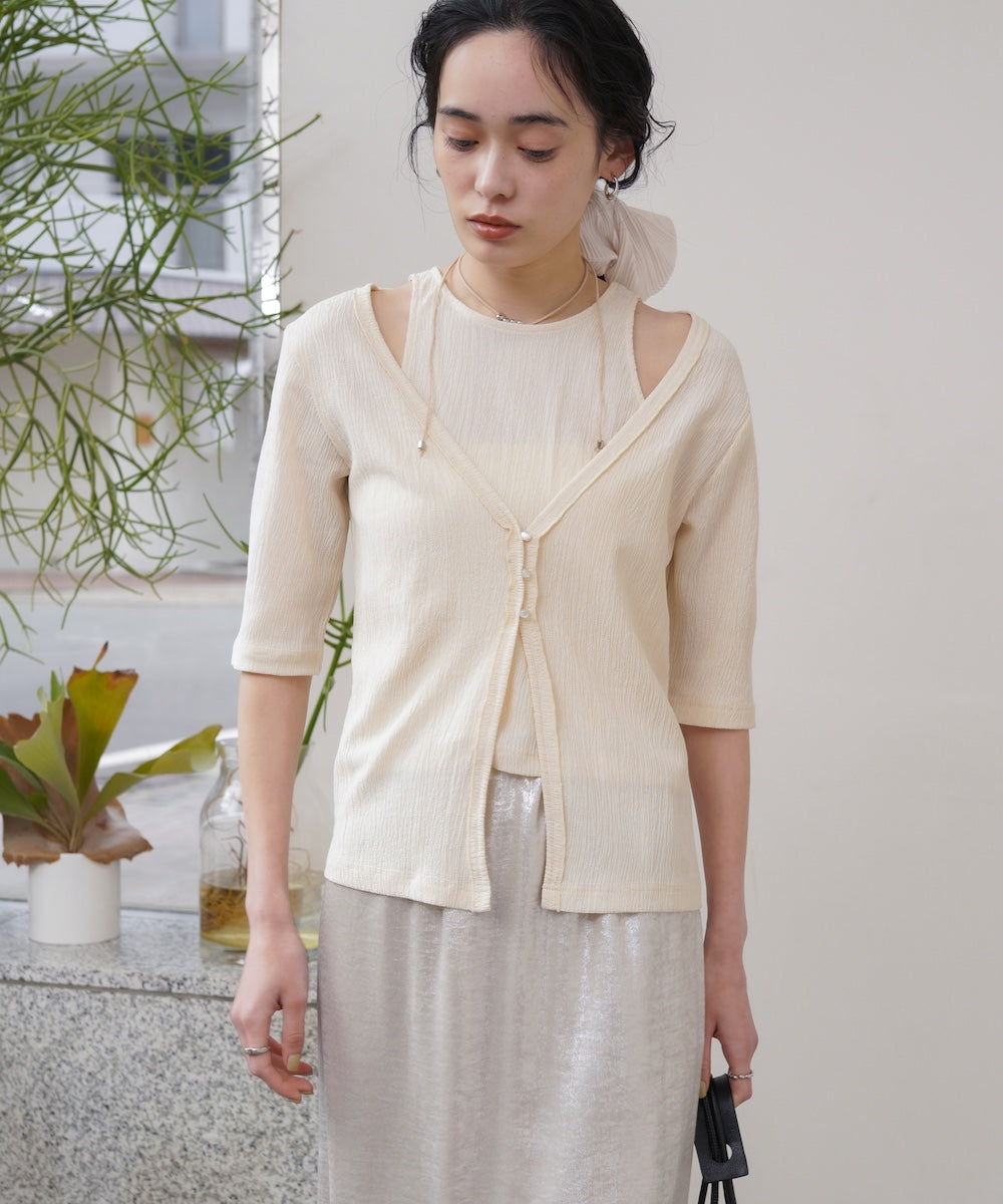 フェイクレイヤードカーディガントップス