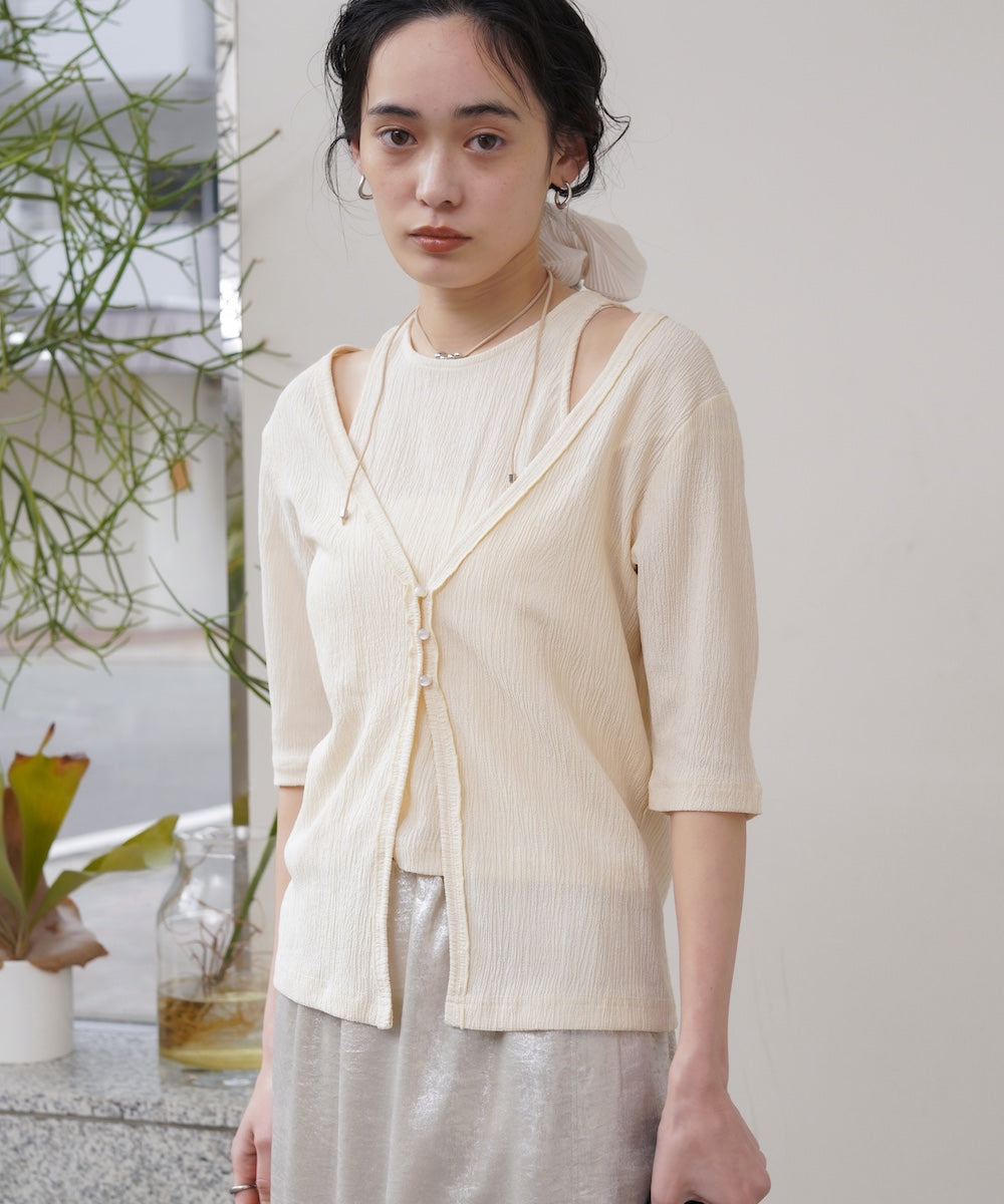 フェイクレイヤードカーディガントップス