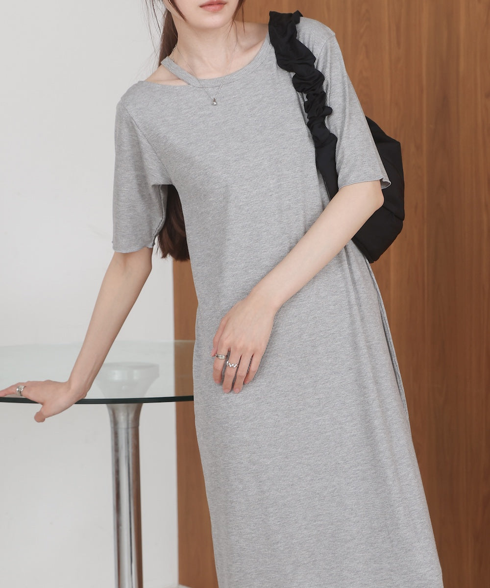ラメカットソーハーフスリーブスリットワンピース