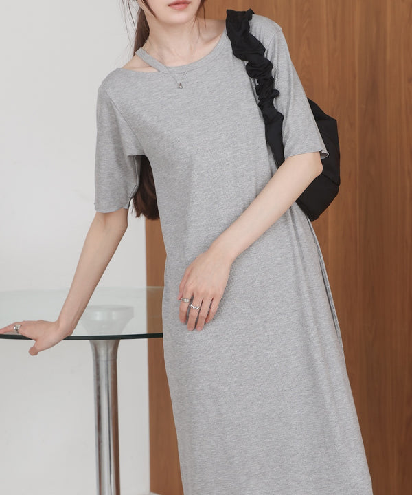 ラメカットソーハーフスリーブスリットワンピース