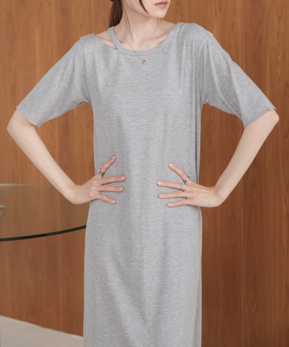 ラメカットソーハーフスリーブスリットワンピース