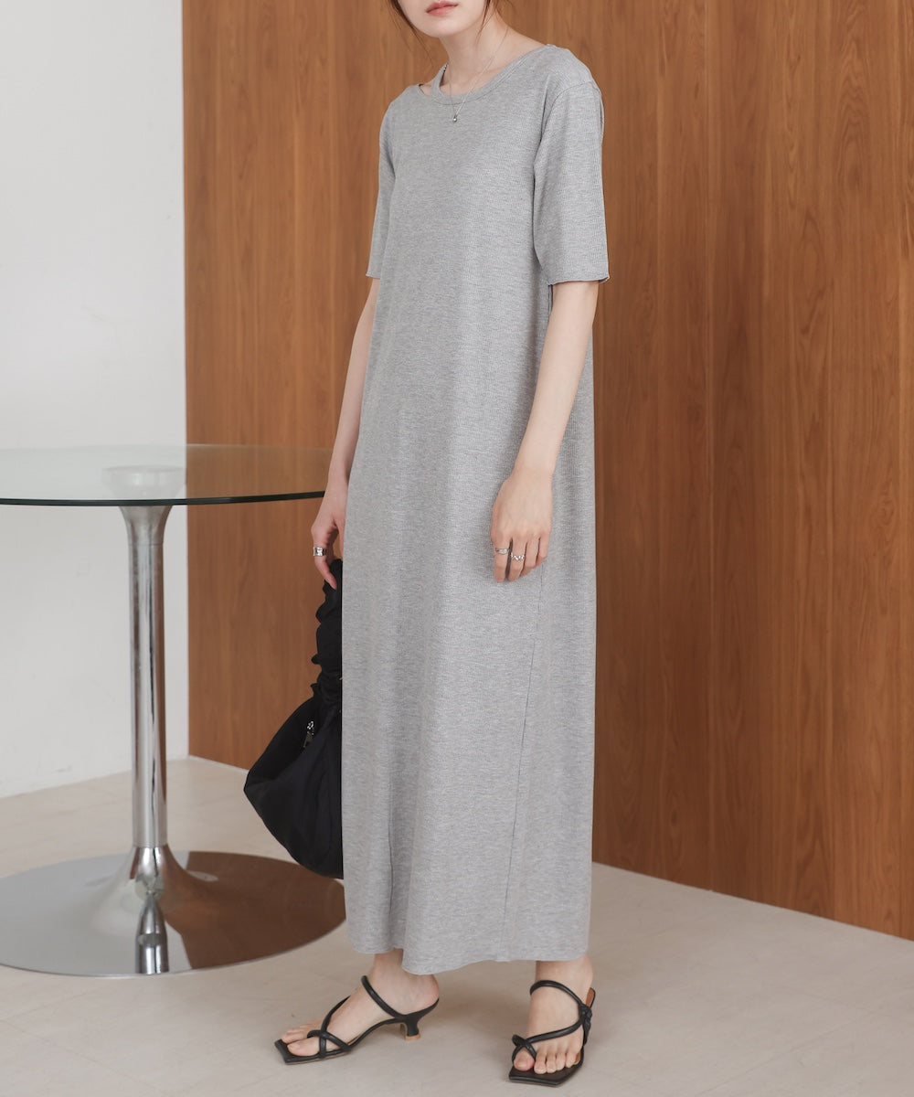 ラメカットソーハーフスリーブスリットワンピース