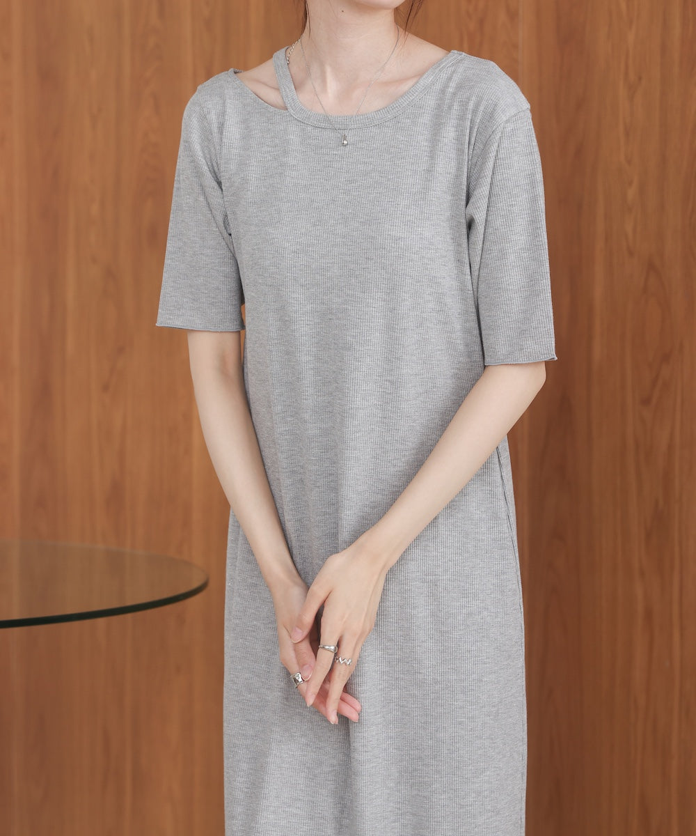 ラメカットソーハーフスリーブスリットワンピース