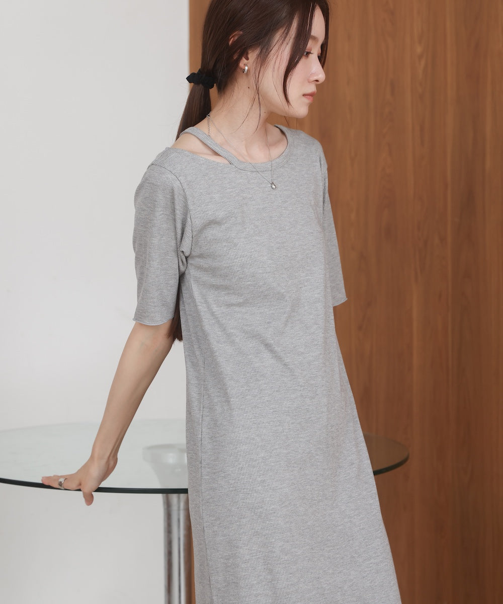 ラメカットソーハーフスリーブスリットワンピース