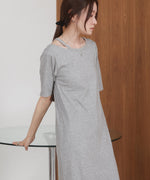 ラメカットソーハーフスリーブスリットワンピース