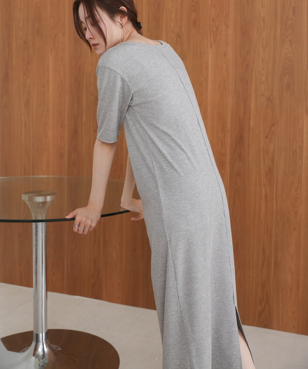 ラメカットソーハーフスリーブスリットワンピース