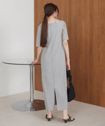 ラメカットソーハーフスリーブスリットワンピース