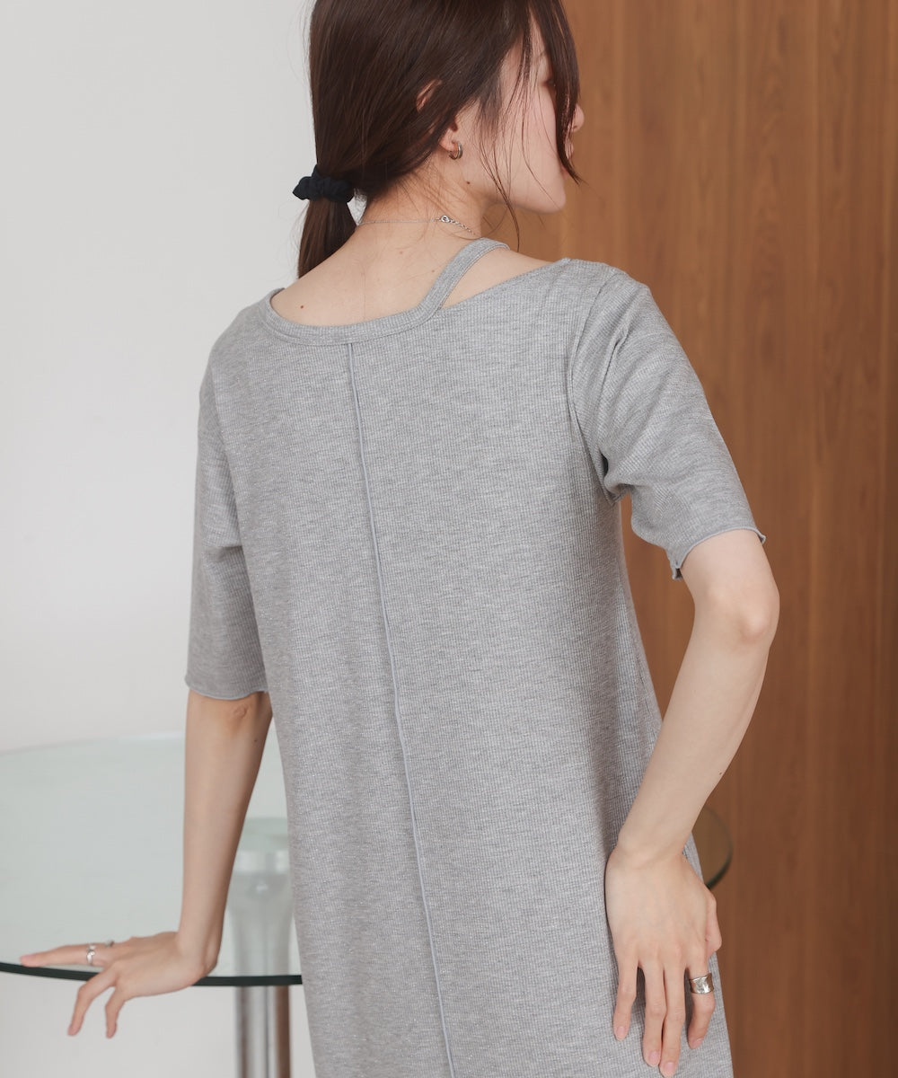 ラメカットソーハーフスリーブスリットワンピース