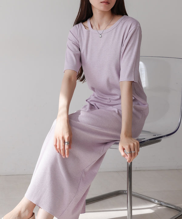 ラメカットソーハーフスリーブスリットワンピース