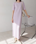 ラメカットソーハーフスリーブスリットワンピース