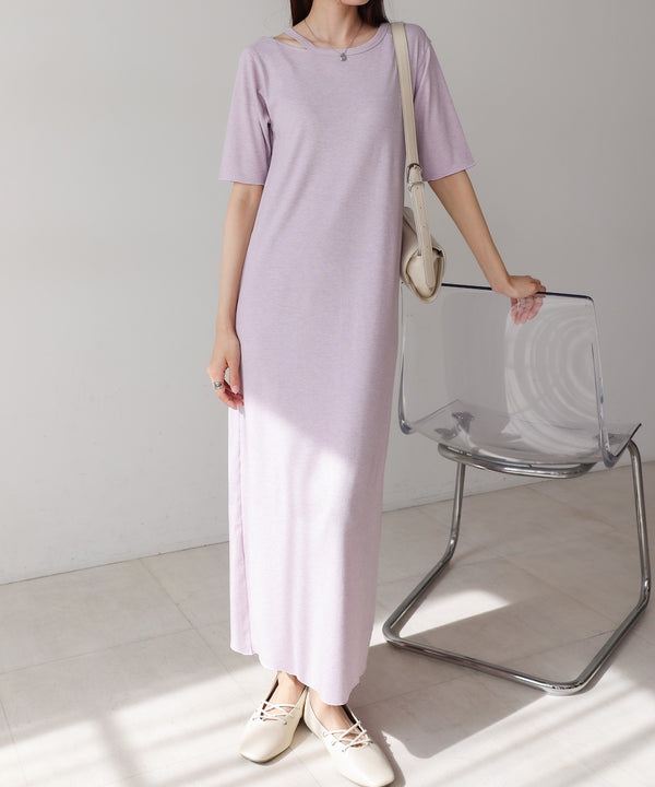 ラメカットソーハーフスリーブスリットワンピース