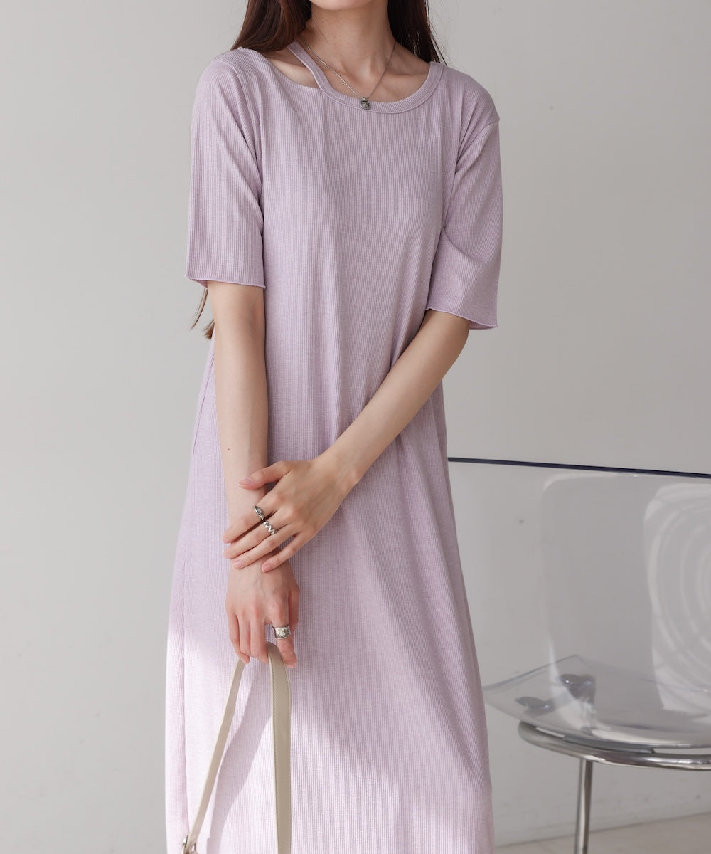 ラメカットソーハーフスリーブスリットワンピース