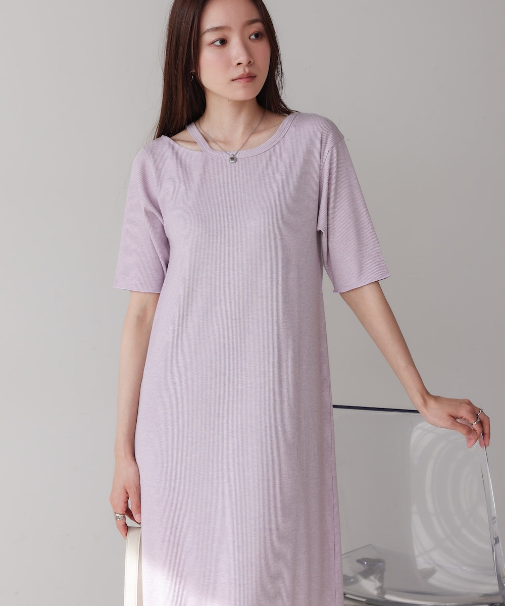 ラメカットソーハーフスリーブスリットワンピース