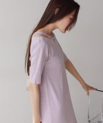 ラメカットソーハーフスリーブスリットワンピース