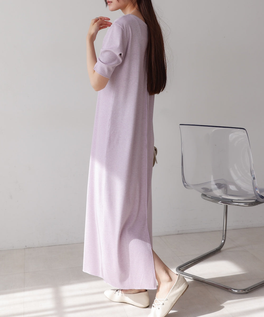 ラメカットソーハーフスリーブスリットワンピース