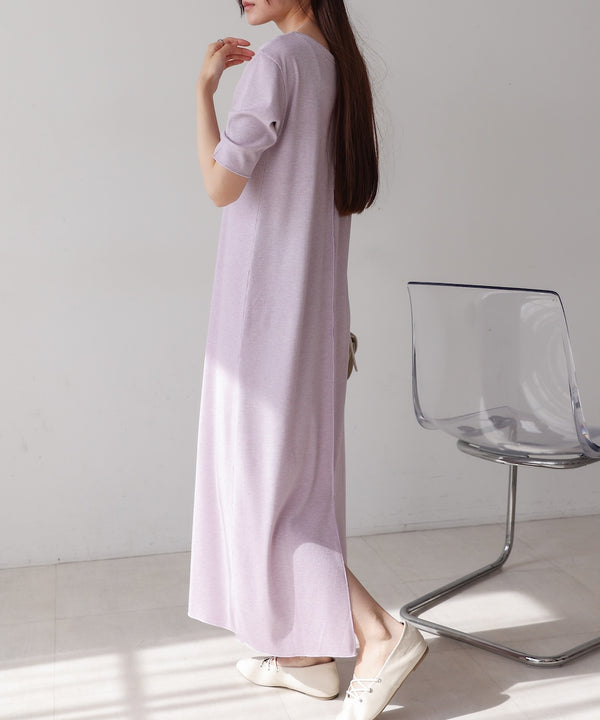 ラメカットソーハーフスリーブスリットワンピース