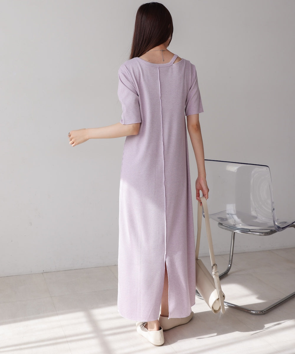 ラメカットソーハーフスリーブスリットワンピース