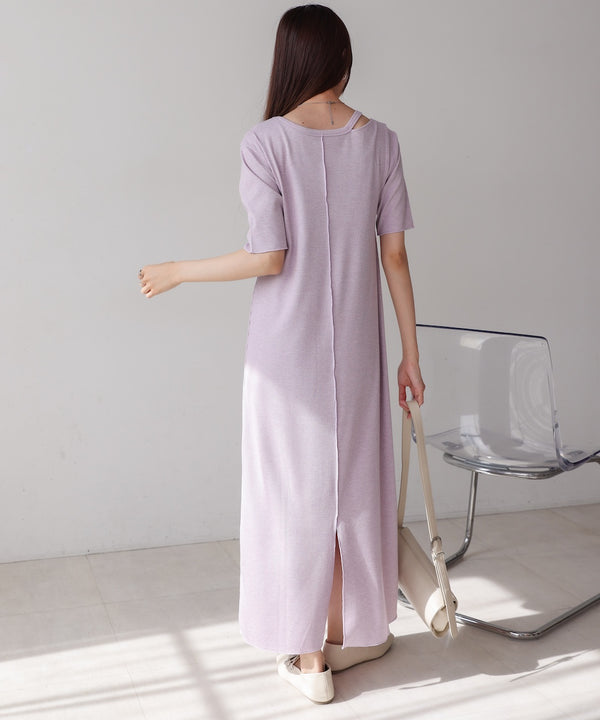 ラメカットソーハーフスリーブスリットワンピース