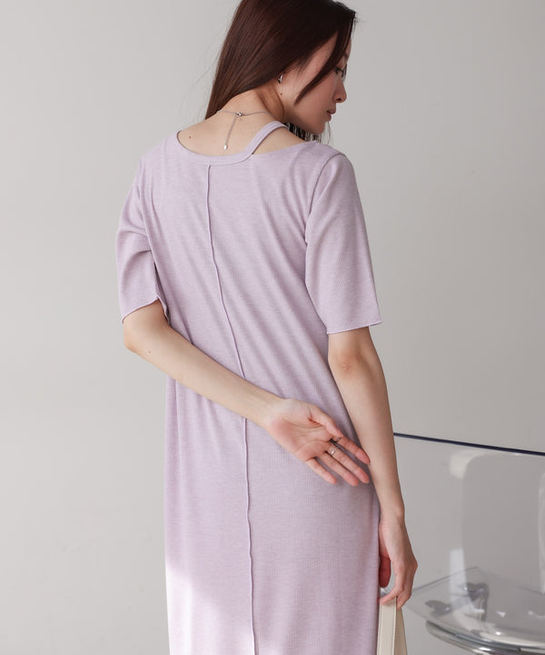 ラメカットソーハーフスリーブスリットワンピース