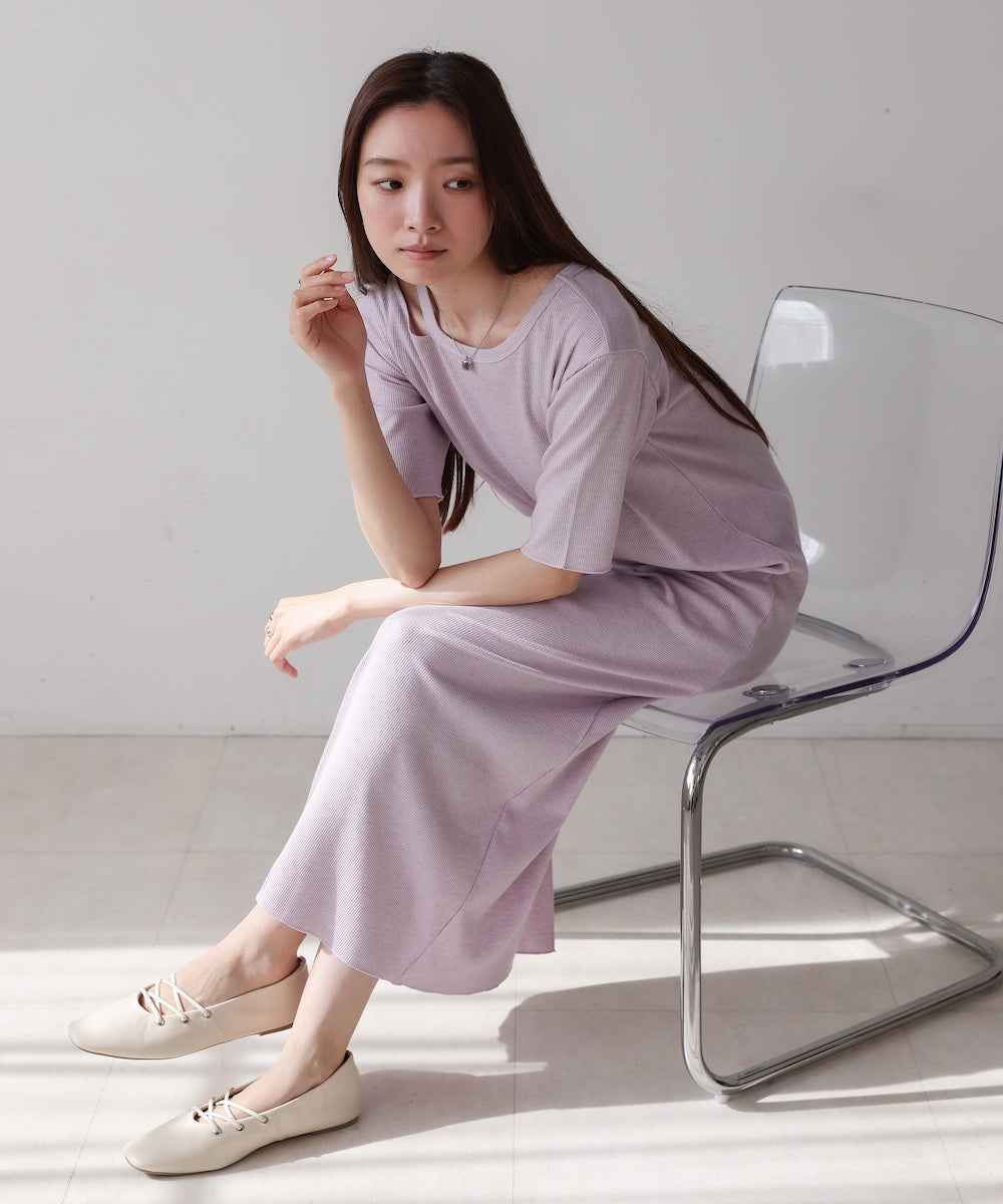 ラメカットソーハーフスリーブスリットワンピース