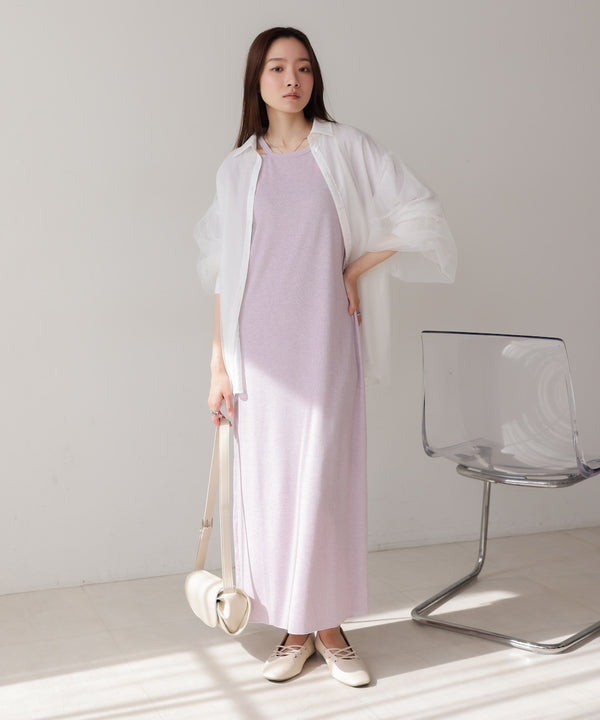 ラメカットソーハーフスリーブスリットワンピース