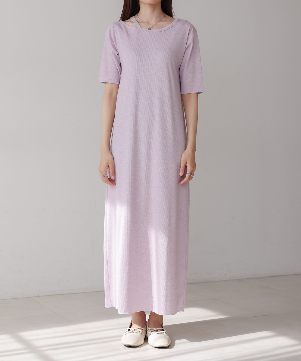 ラメカットソーハーフスリーブスリットワンピース