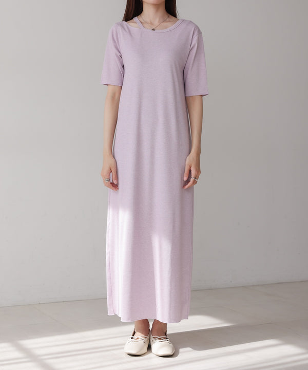 ラメカットソーハーフスリーブスリットワンピース