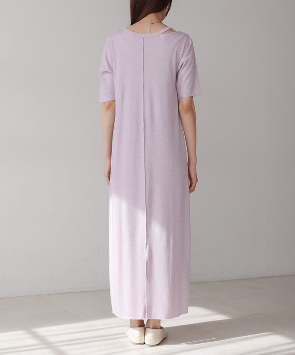 ラメカットソーハーフスリーブスリットワンピース