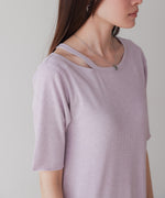 ラメカットソーハーフスリーブスリットワンピース