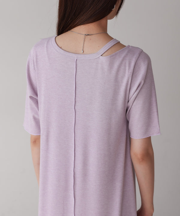 ラメカットソーハーフスリーブスリットワンピース