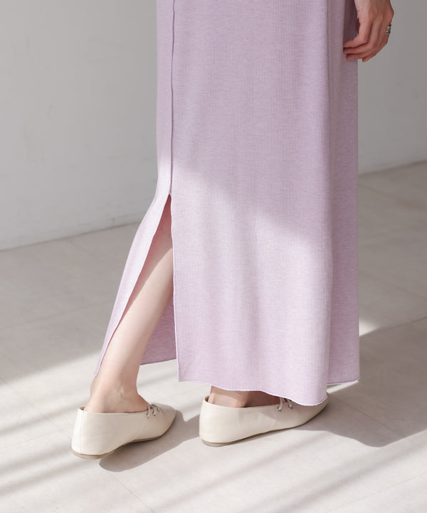 ラメカットソーハーフスリーブスリットワンピース