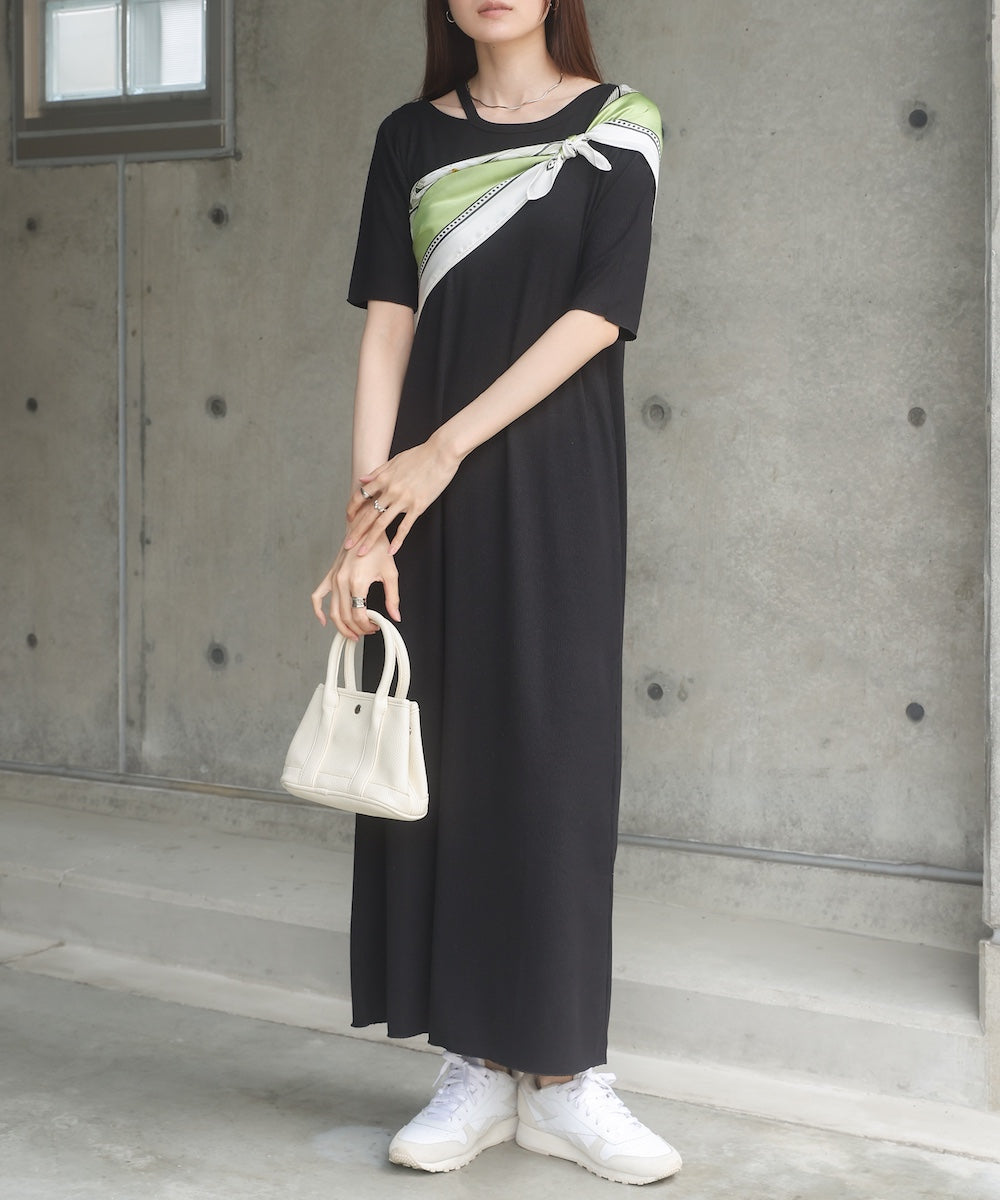 ラメカットソーハーフスリーブスリットワンピース