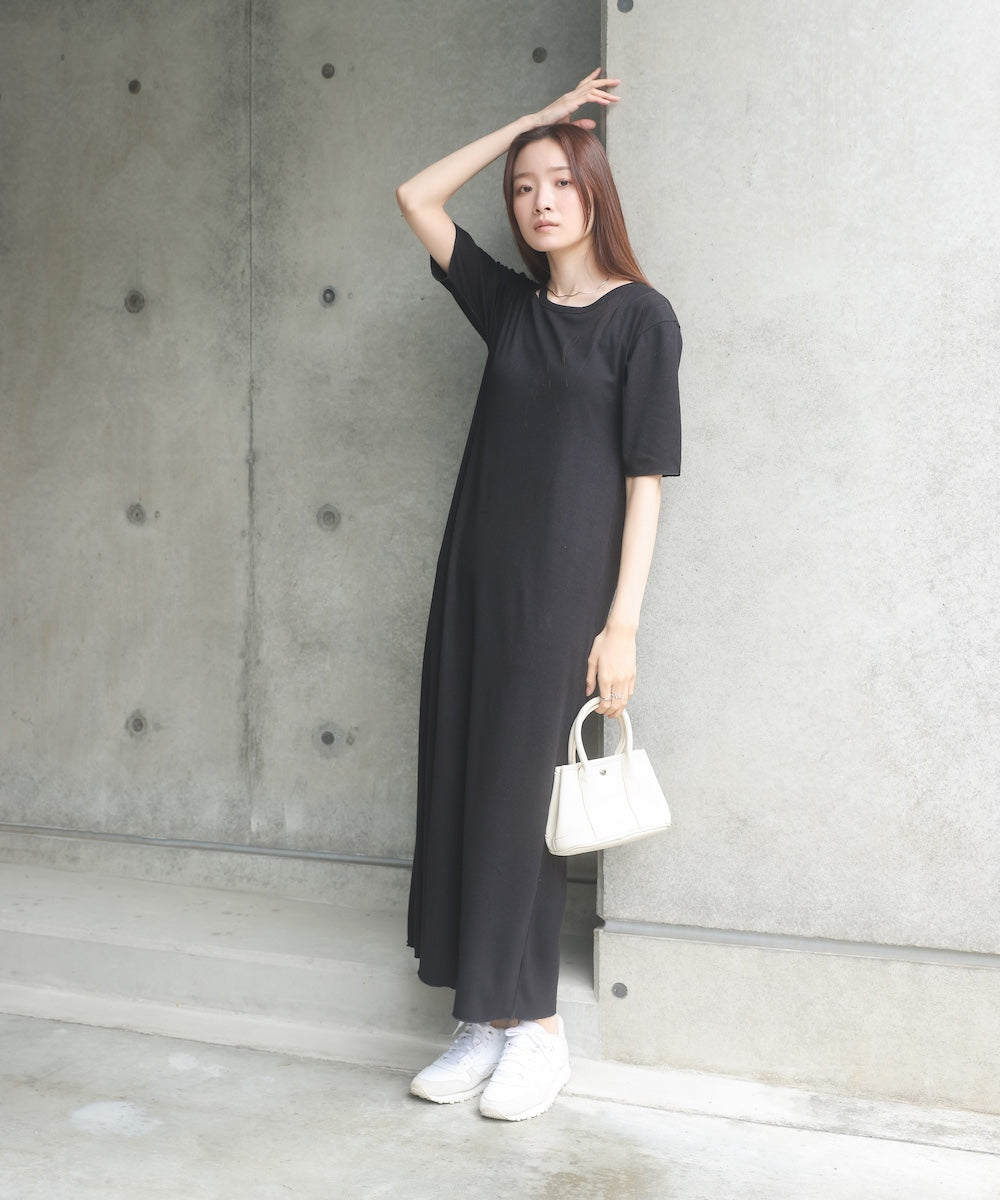 ラメカットソーハーフスリーブスリットワンピース