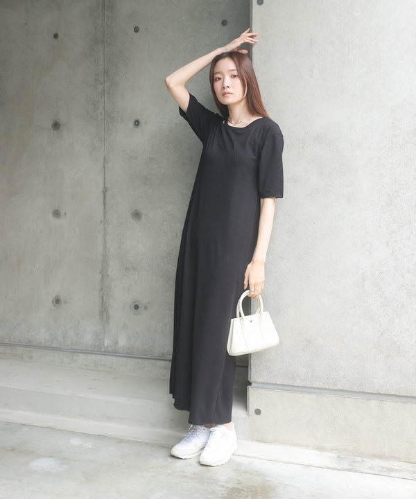 ラメカットソーハーフスリーブスリットワンピース