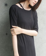 ラメカットソーハーフスリーブスリットワンピース