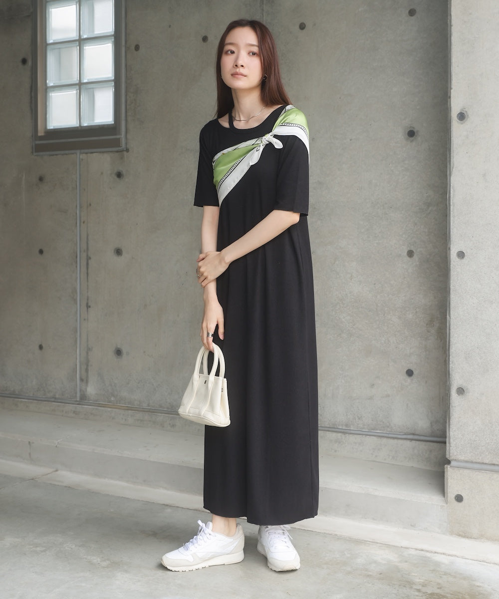 ラメカットソーハーフスリーブスリットワンピース