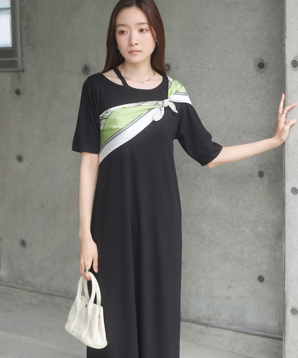 ラメカットソーハーフスリーブスリットワンピース