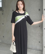 ラメカットソーハーフスリーブスリットワンピース