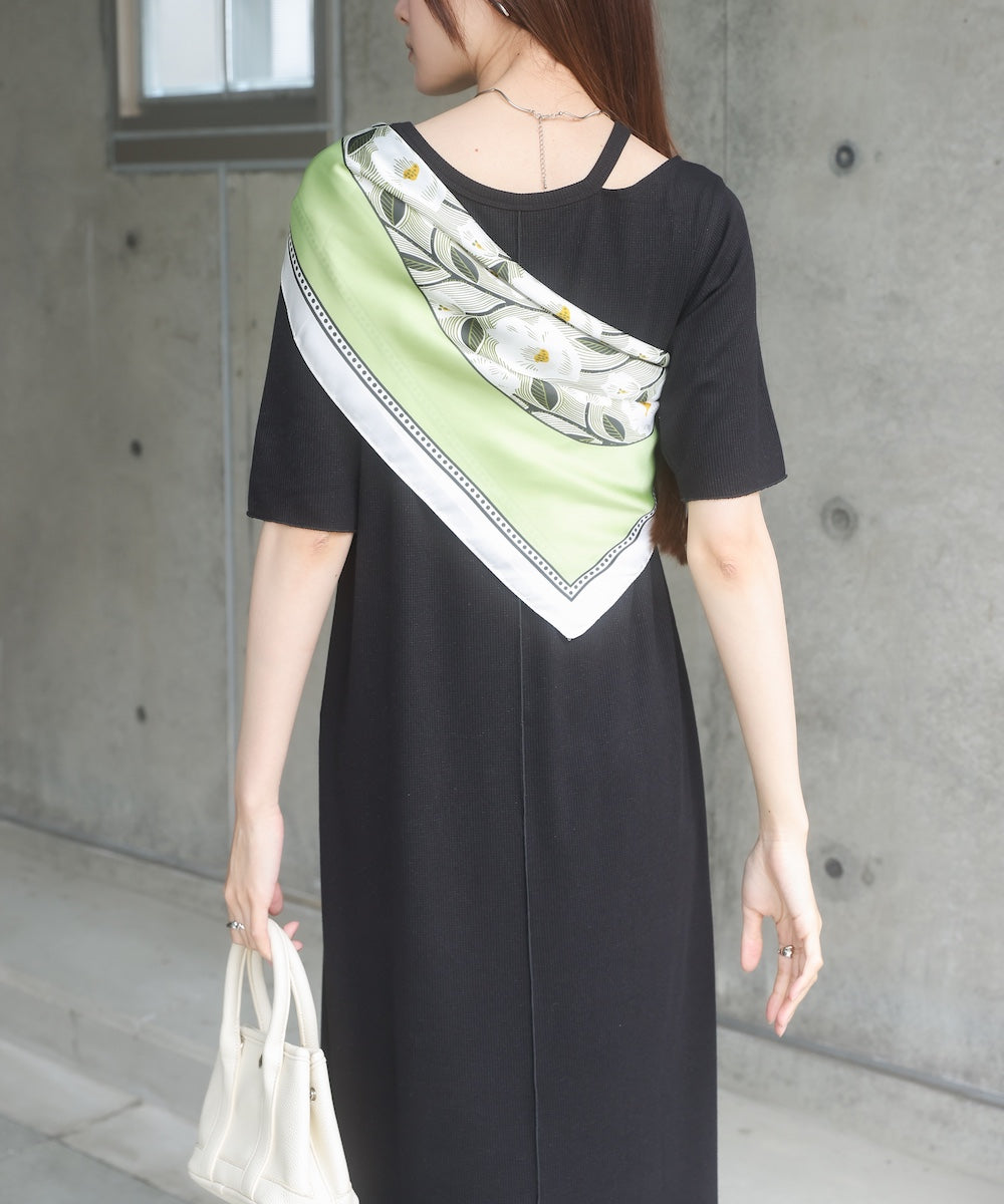 ラメカットソーハーフスリーブスリットワンピース