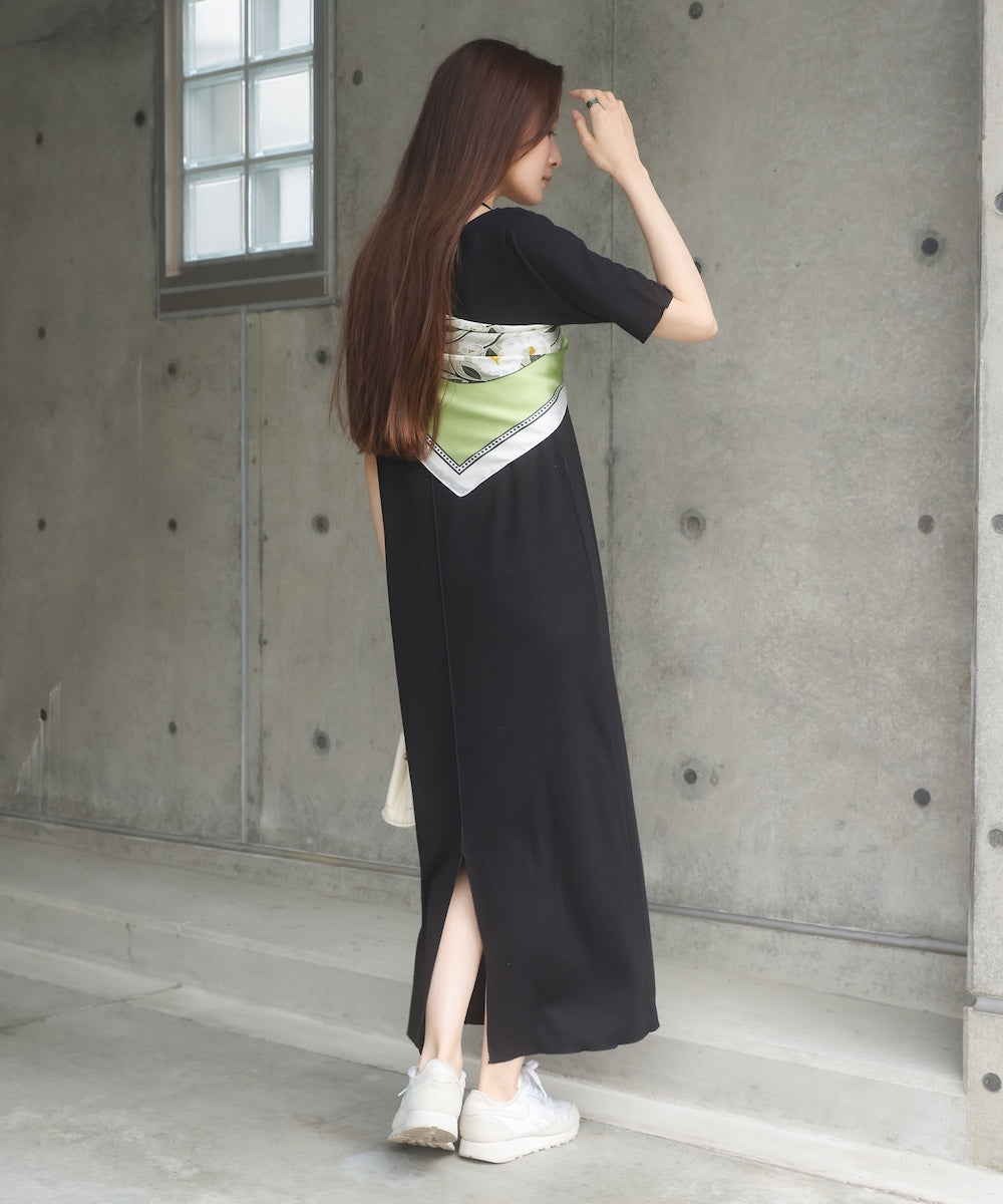 ラメカットソーハーフスリーブスリットワンピース