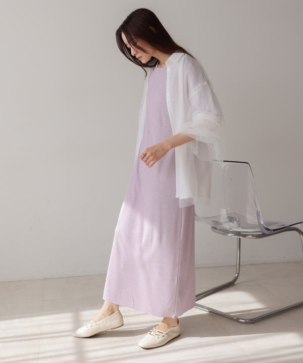 ラメカットソーハーフスリーブスリットワンピース