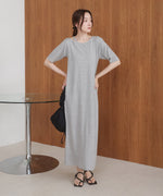 ラメカットソーハーフスリーブスリットワンピース