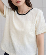 配色パイピングシャギーカットトップス